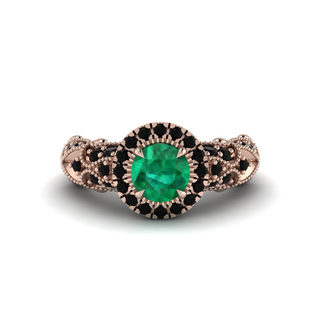 Exclusive Halo Emerald Milgrain Engagement Ring - Kendra No. 35