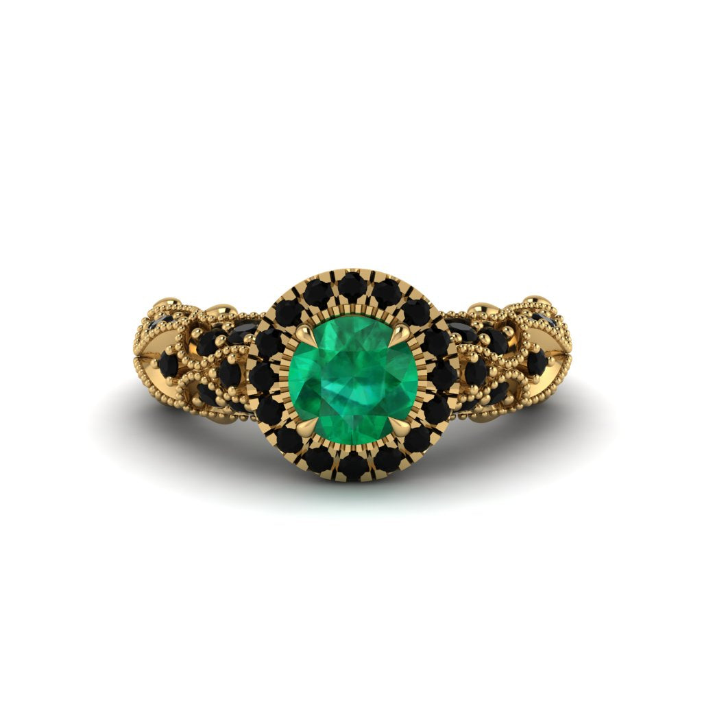 Exclusive Halo Emerald Milgrain Engagement Ring - Kendra No. 34