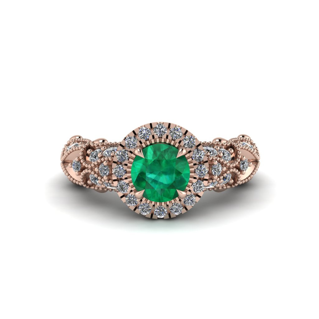 Exclusive Halo Emerald Milgrain Engagement Ring - Kendra No. 5