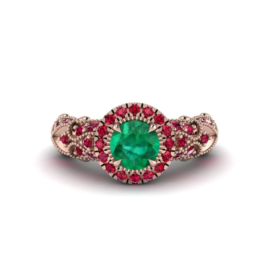 Exclusive Halo Emerald Milgrain Engagement Ring - Kendra No. 50