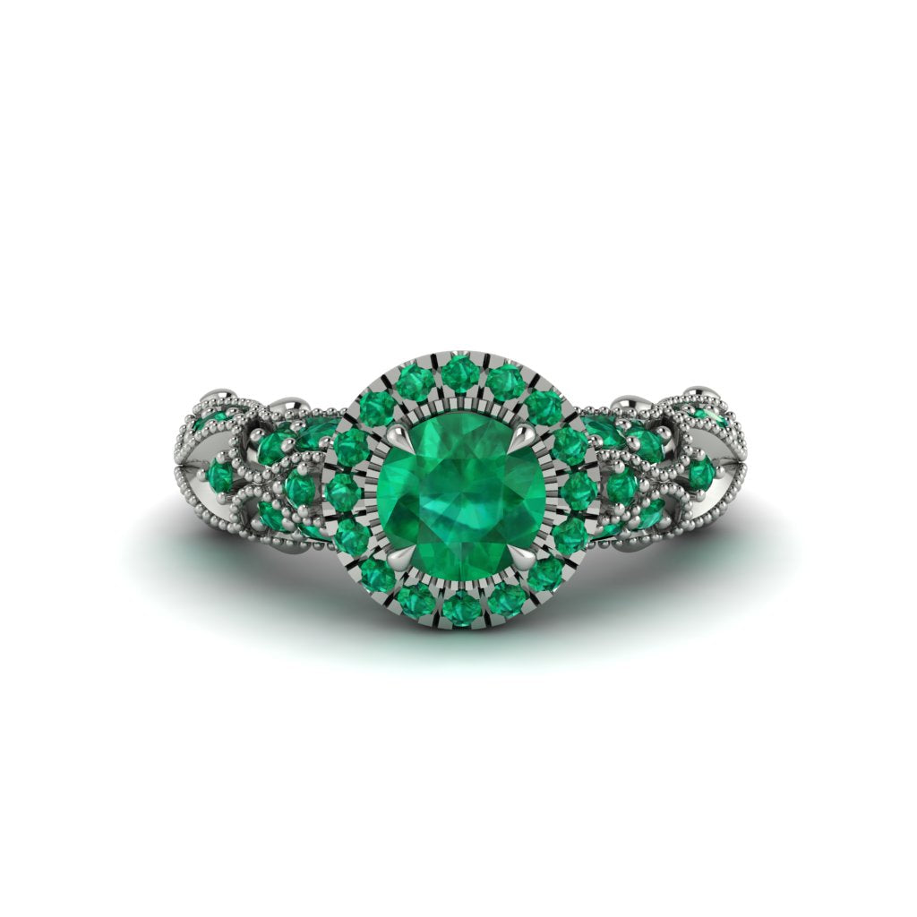 Exclusive Halo Emerald Milgrain Engagement Ring - Kendra No. 21