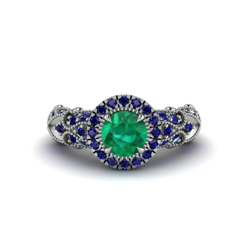 Exclusive Halo Emerald Milgrain Engagement Ring - Kendra No. 66