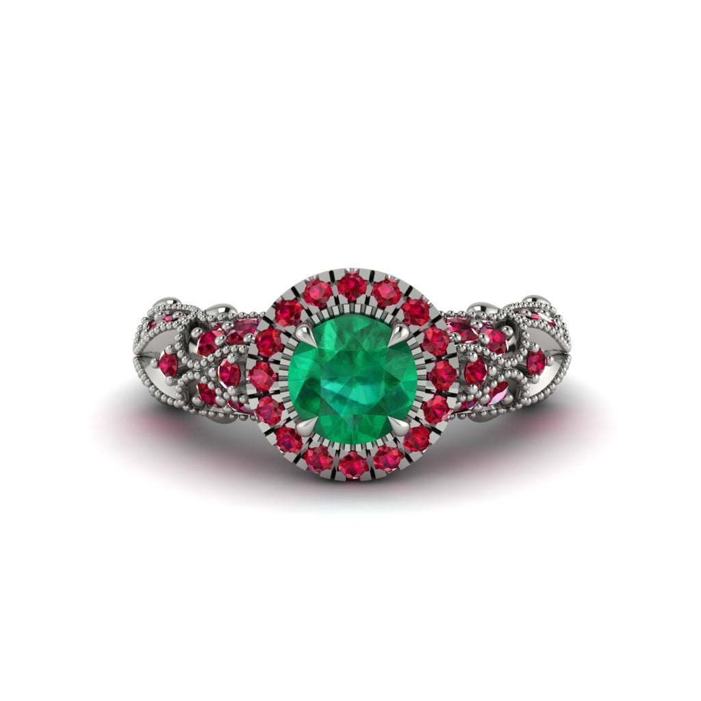 Exclusive Halo Emerald Milgrain Engagement Ring - Kendra No. 51