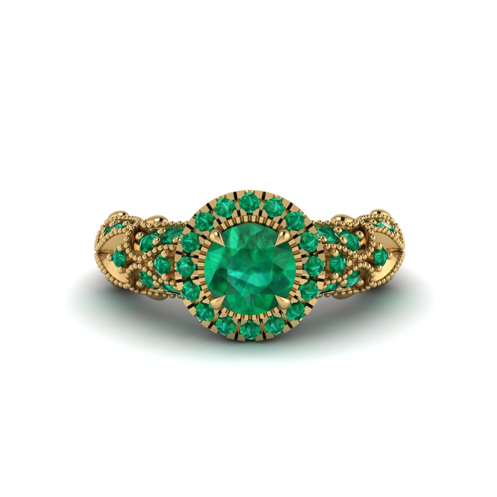 Exclusive Halo Emerald Milgrain Engagement Ring - Kendra No. 19