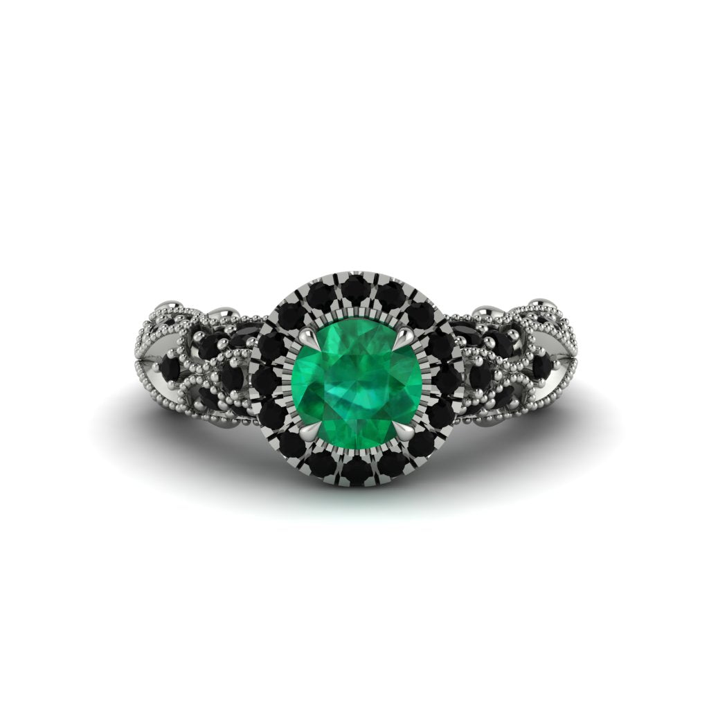 Exclusive Halo Emerald Milgrain Engagement Ring - Kendra No. 36