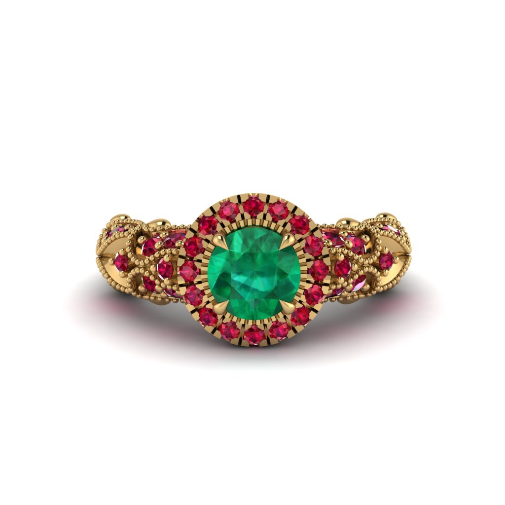 Exclusive Halo Emerald Milgrain Engagement Ring - Kendra No. 49