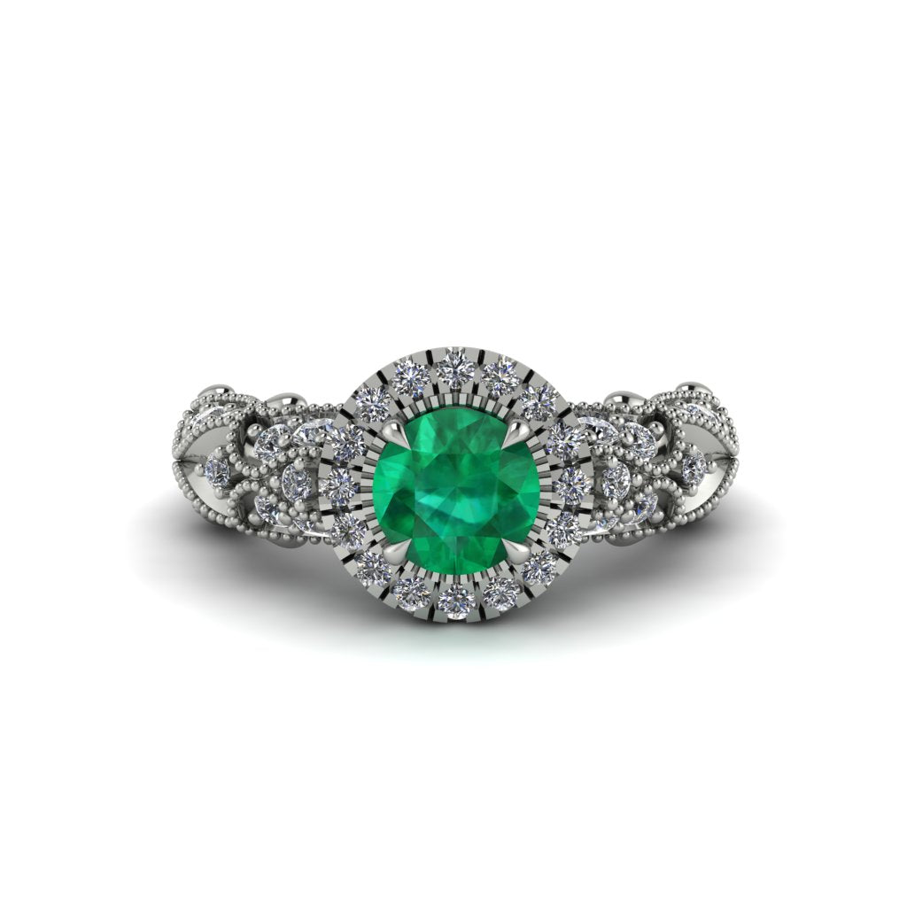 Exclusive Halo Emerald Milgrain Engagement Ring - Kendra No. 6