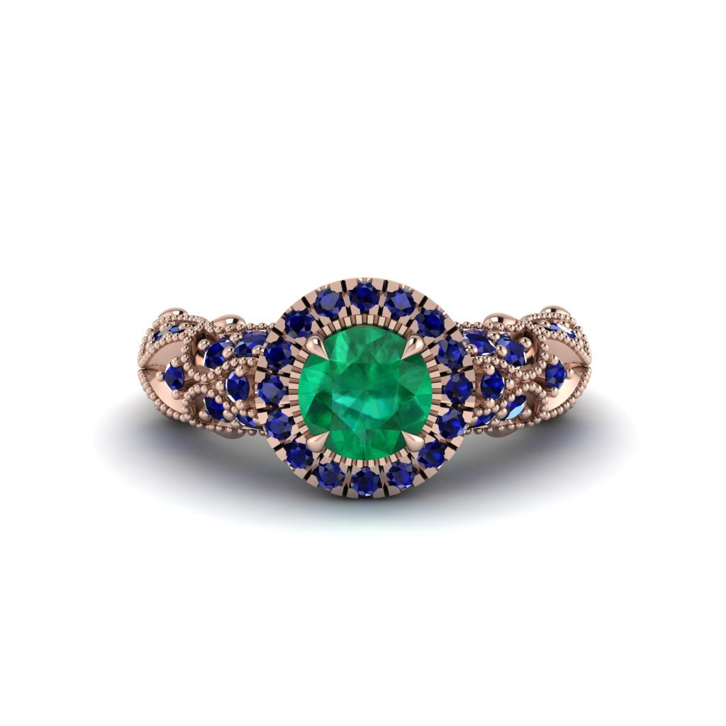 Exclusive Halo Emerald Milgrain Engagement Ring - Kendra No. 65
