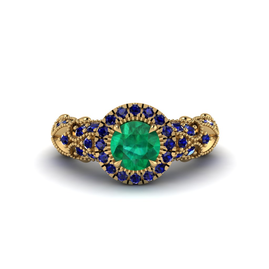 Exclusive Halo Emerald Milgrain Engagement Ring - Kendra No. 64