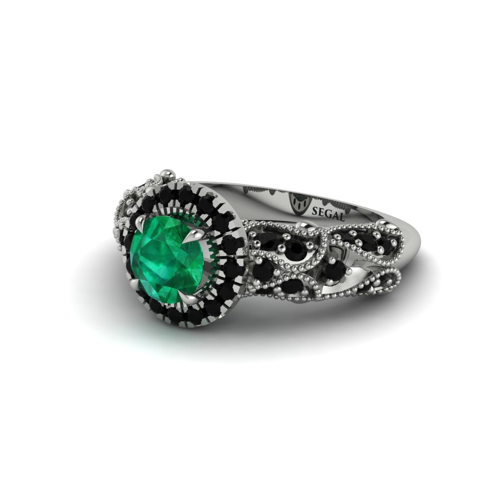 Exclusive Halo Emerald Milgrain Engagement Ring - Kendra No. 36