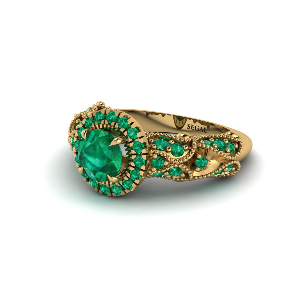 Exclusive Halo Emerald Milgrain Engagement Ring - Kendra No. 19