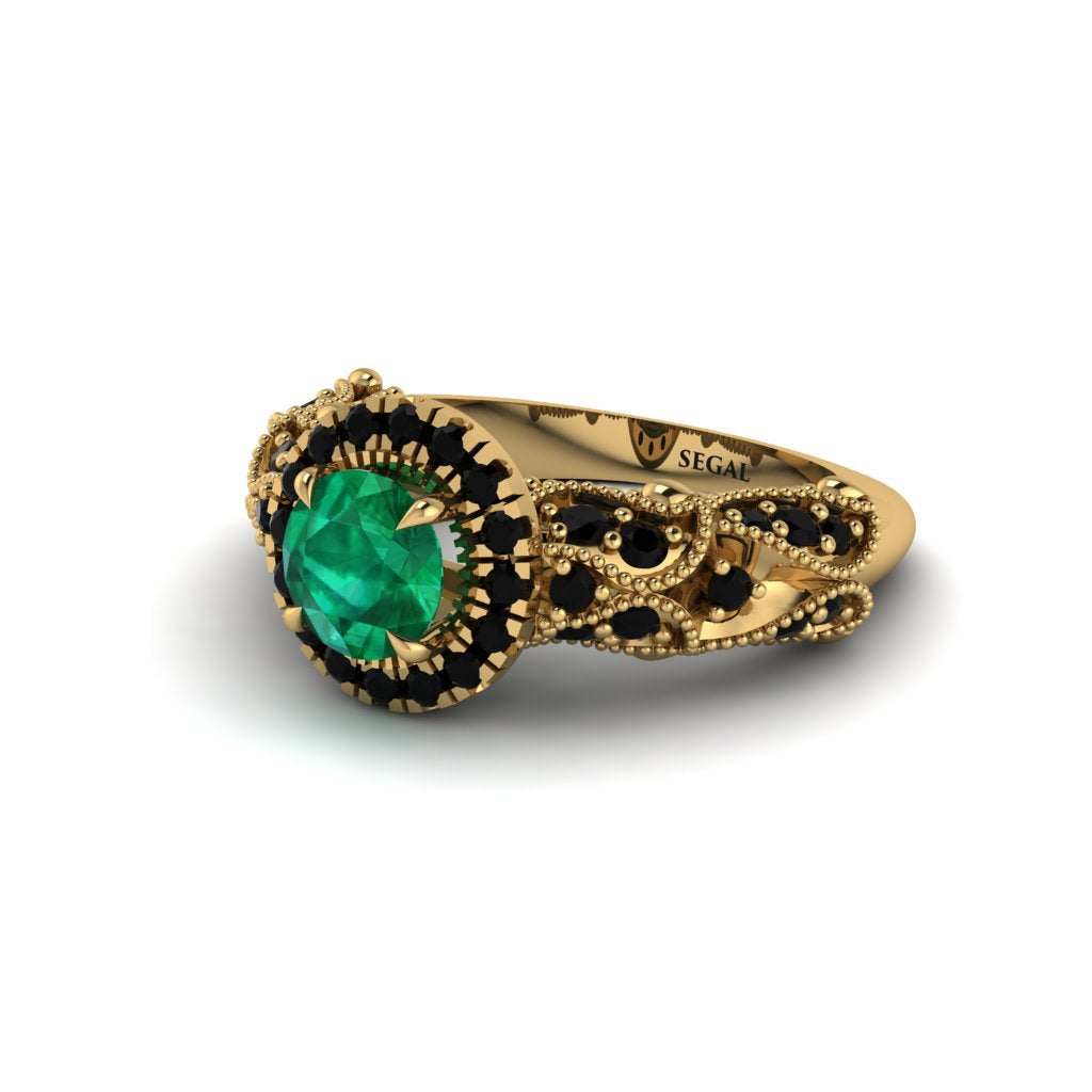 Exclusive Halo Emerald Milgrain Engagement Ring - Kendra No. 34