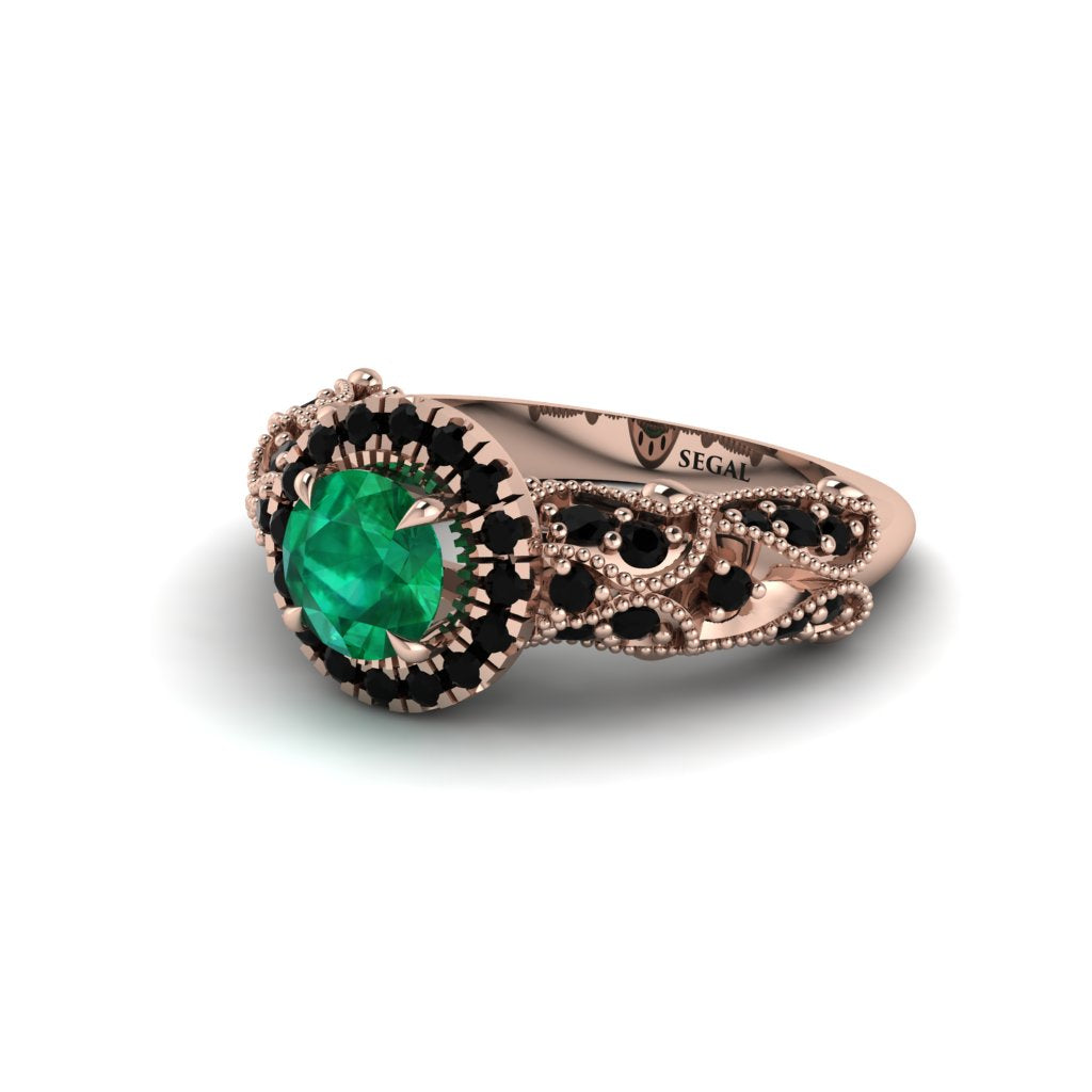 Exclusive Halo Emerald Milgrain Engagement Ring - Kendra No. 35