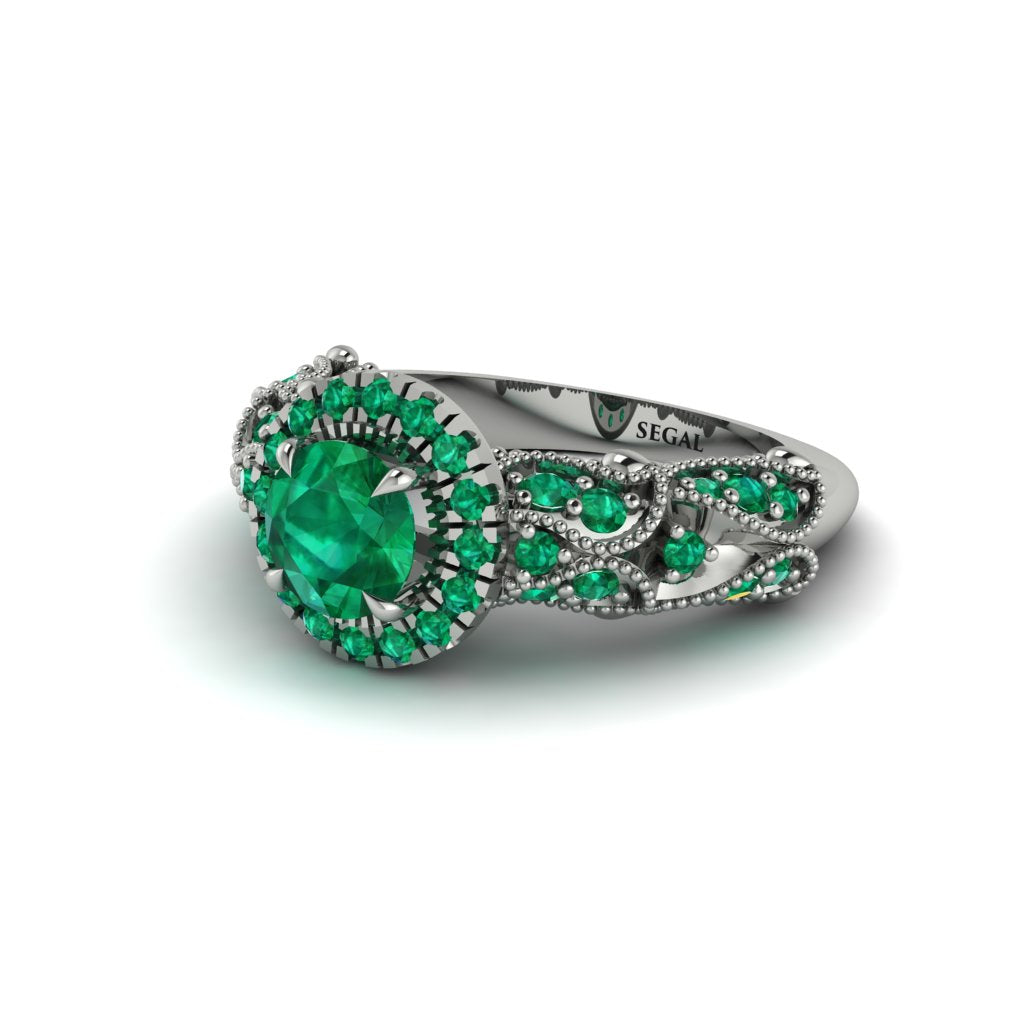 Exclusive Halo Emerald Milgrain Engagement Ring - Kendra No. 21