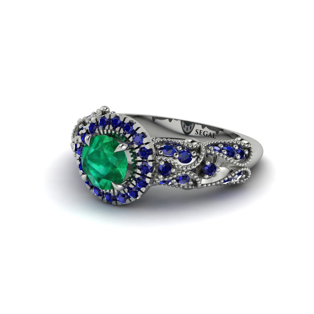Exclusive Halo Emerald Milgrain Engagement Ring - Kendra No. 66