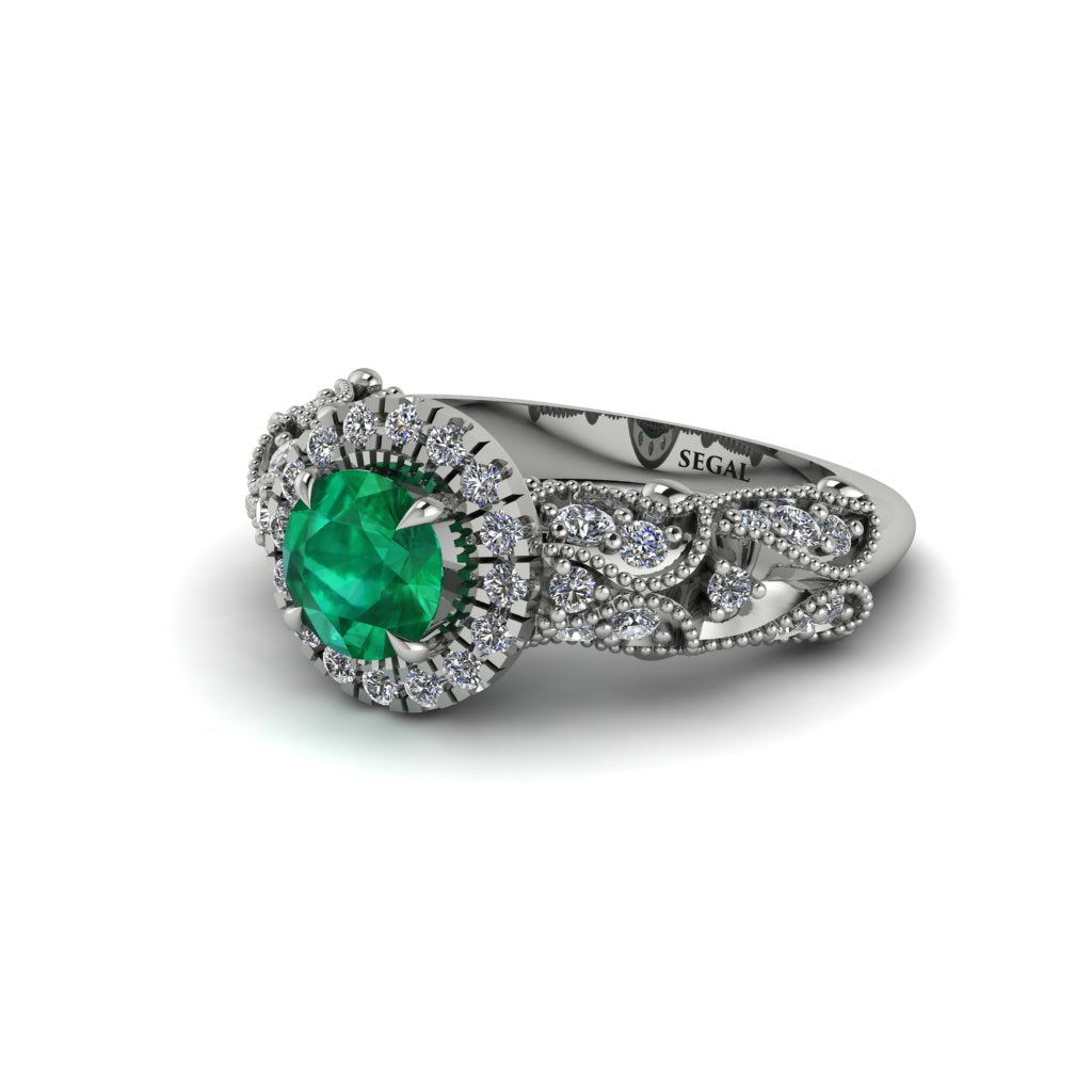 Exclusive Halo Emerald Milgrain Engagement Ring - Kendra No. 6