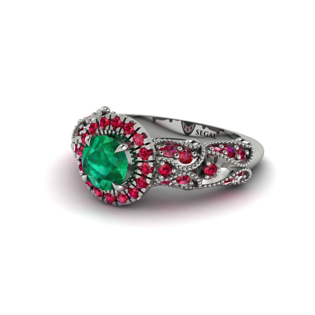 Exclusive Halo Emerald Milgrain Engagement Ring - Kendra No. 51