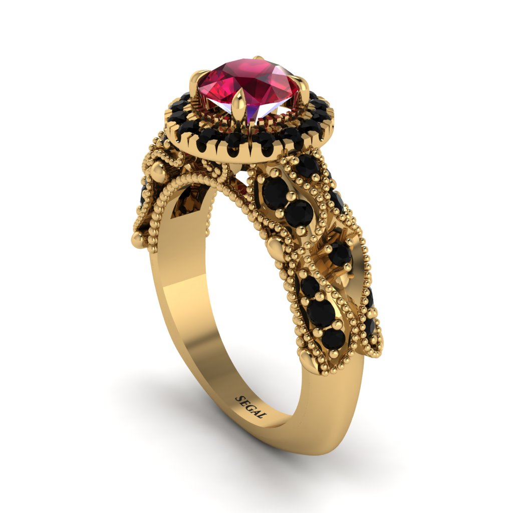 Exclusive Halo Ruby Milgrain Engagement Ring - Kendra No. 40