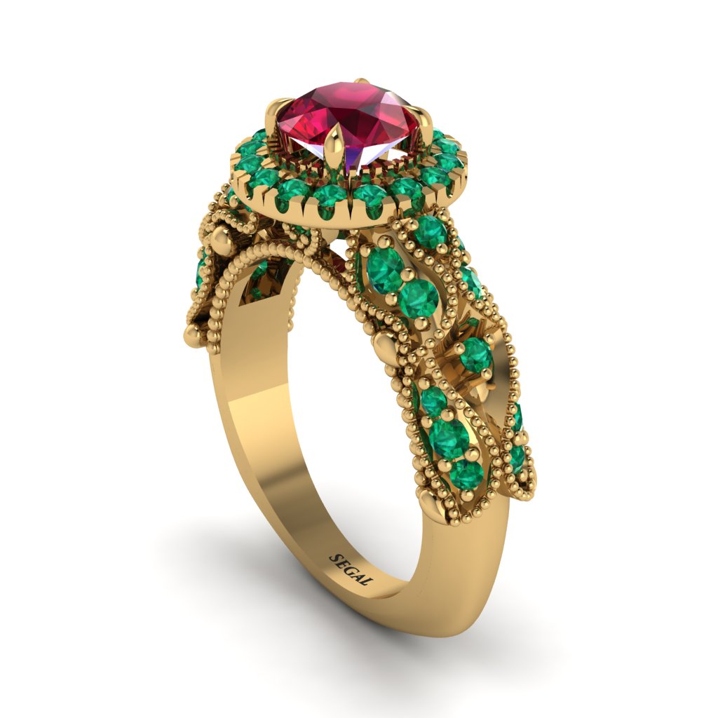 Exclusive Halo Ruby Milgrain Engagement Ring - Kendra No. 25