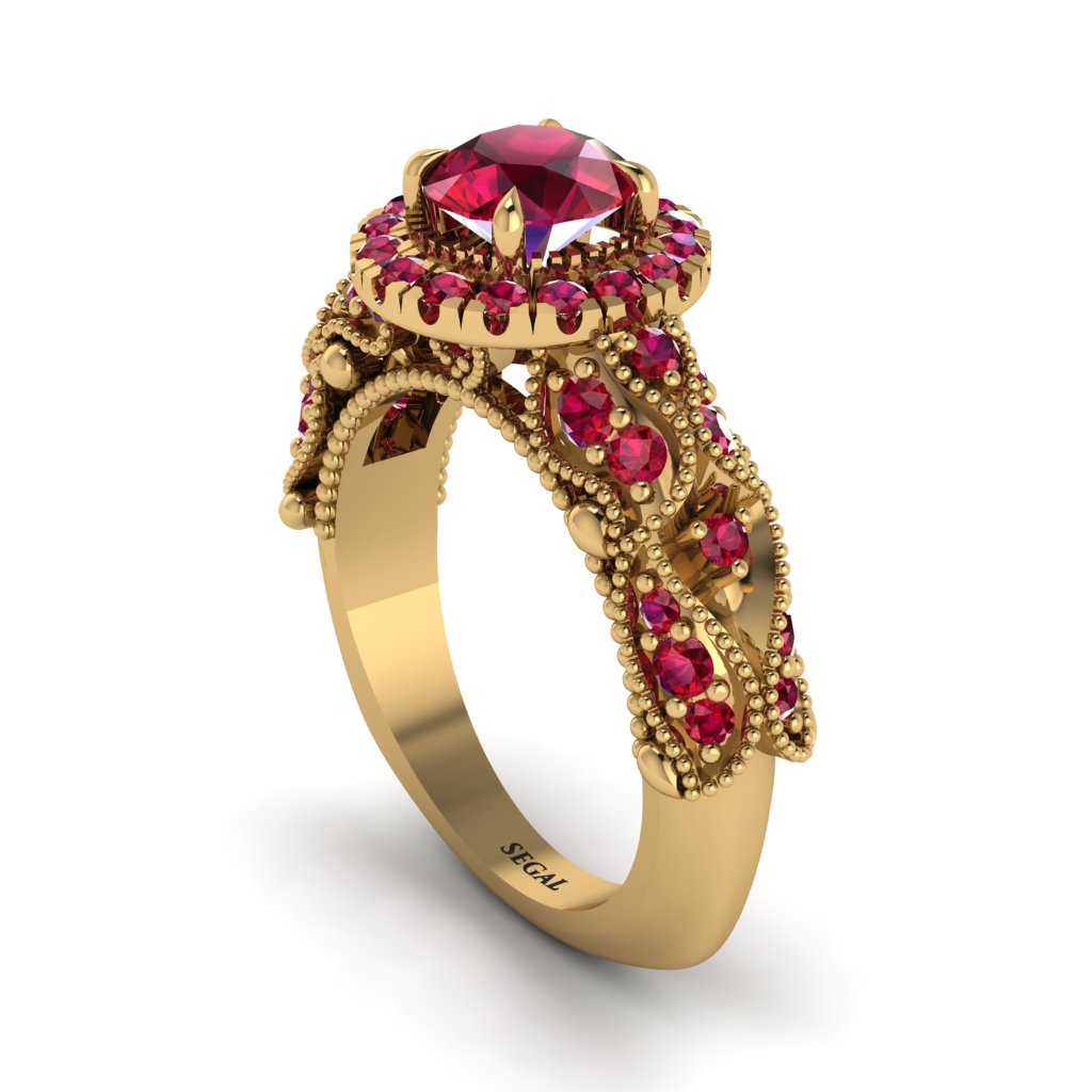 Exclusive Halo Ruby Milgrain Engagement Ring - Kendra No. 55