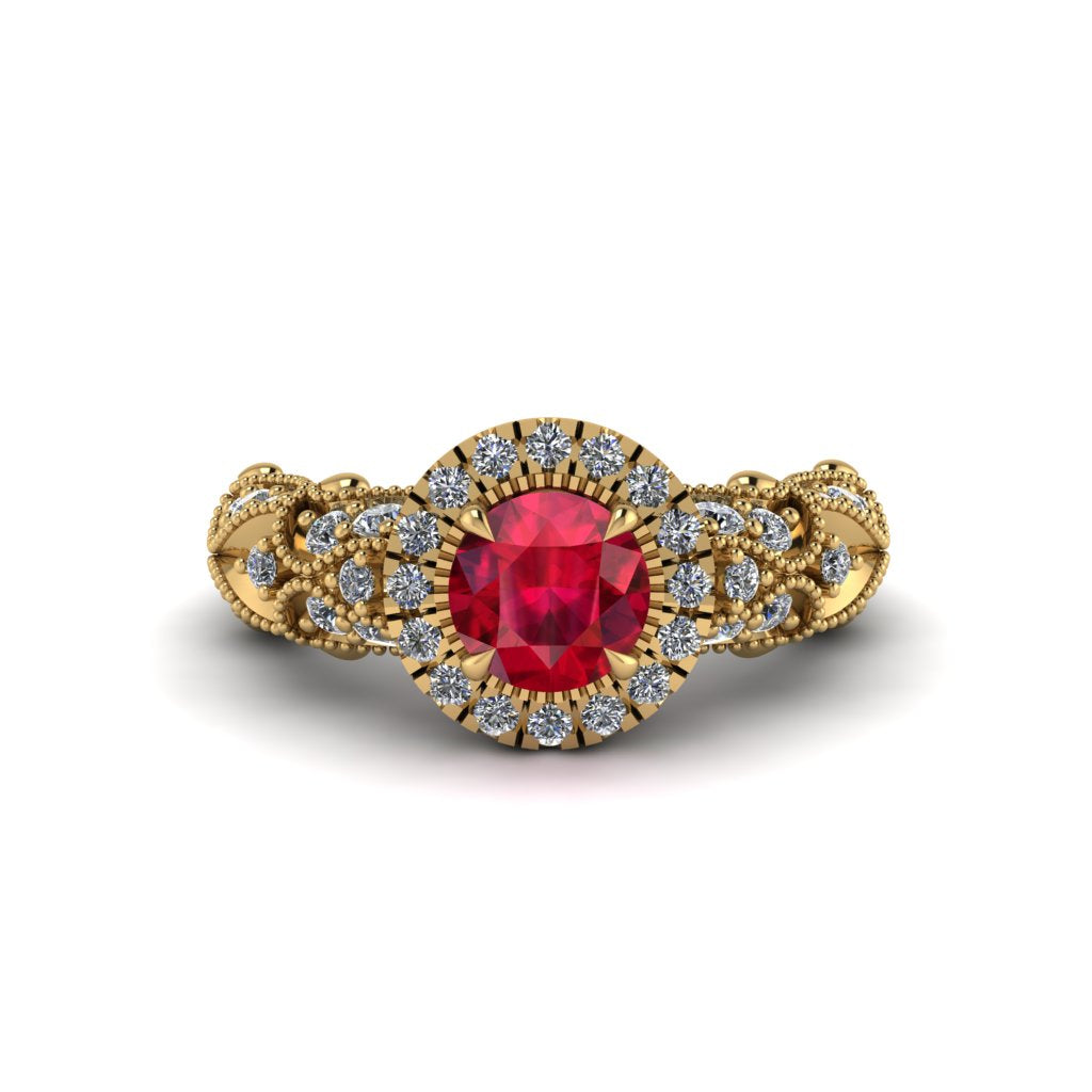 Exclusive Halo Ruby Milgrain Engagement Ring - Kendra No. 10