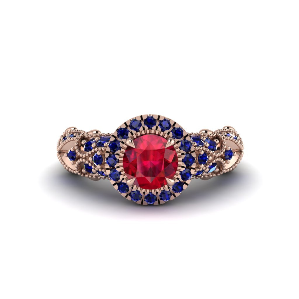 Exclusive Halo Ruby Milgrain Engagement Ring - Kendra No. 71