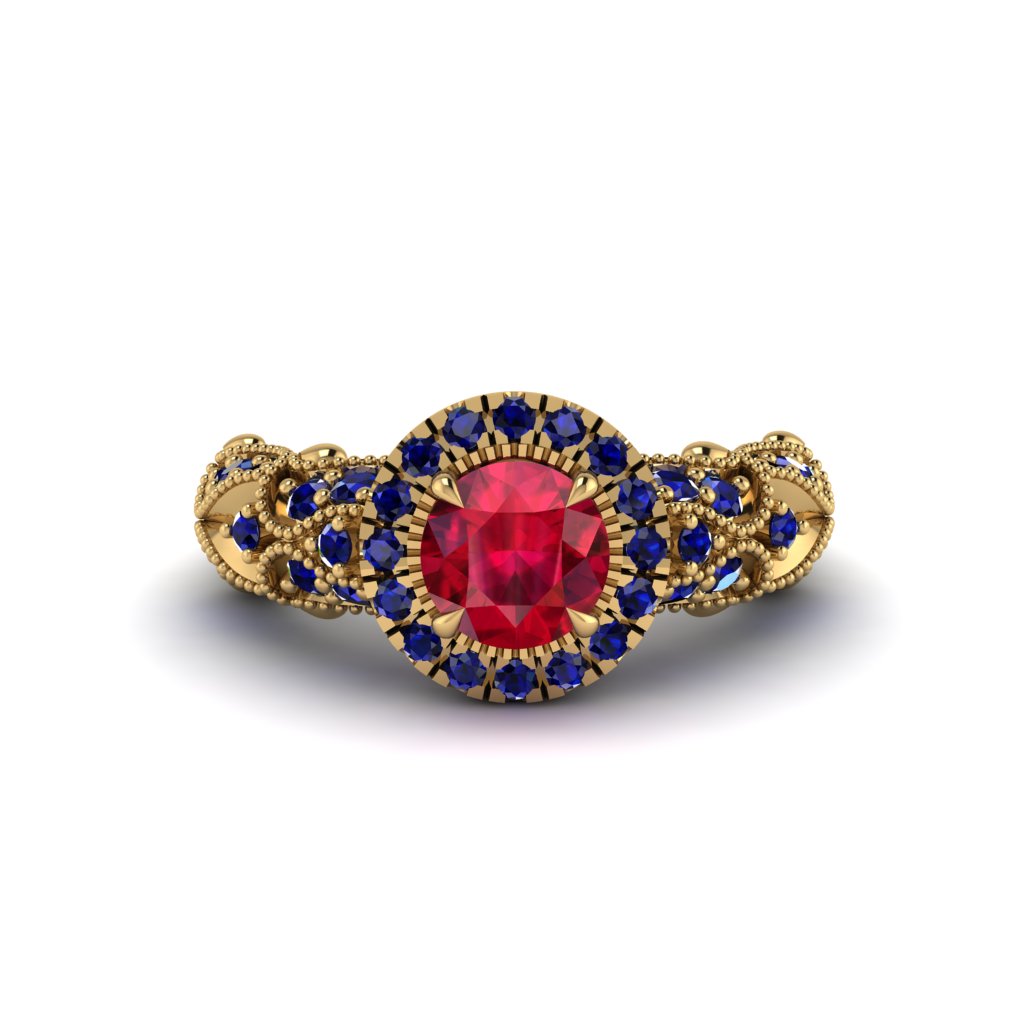 Exclusive Halo Ruby Milgrain Engagement Ring - Kendra No. 70