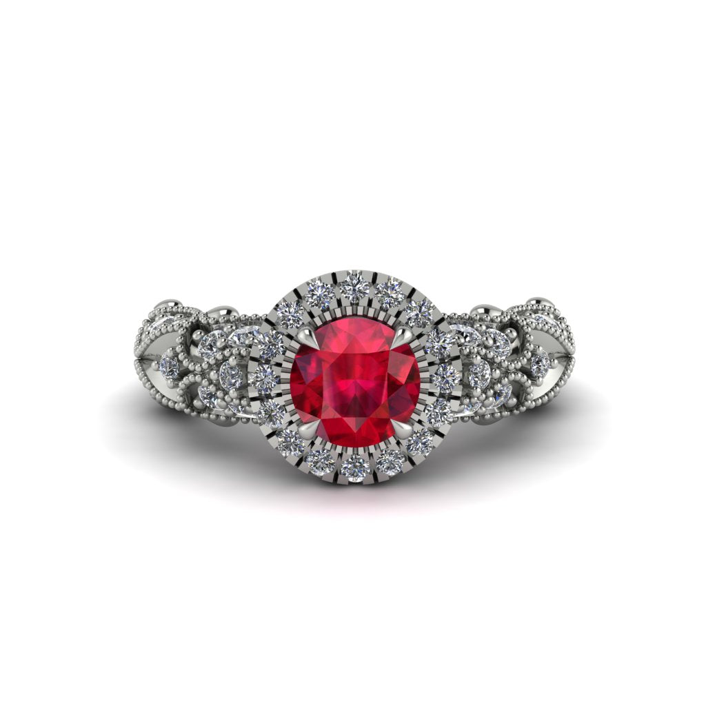 Exclusive Halo Ruby Milgrain Engagement Ring - Kendra No. 12