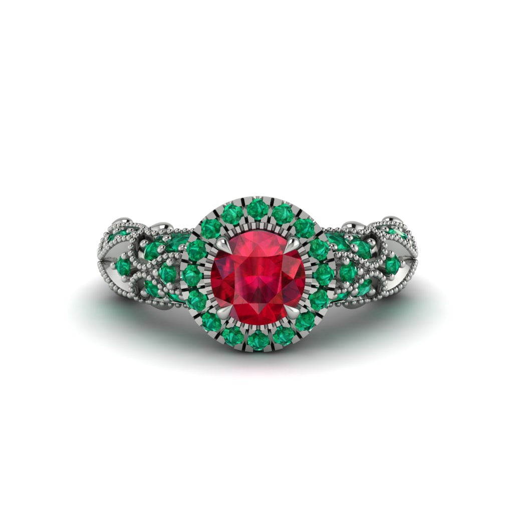 Exclusive Halo Ruby Milgrain Engagement Ring - Kendra No. 27
