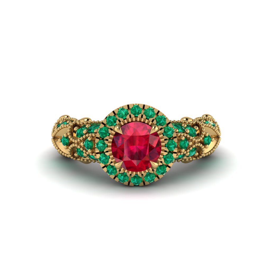 Exclusive Halo Ruby Milgrain Engagement Ring - Kendra No. 25
