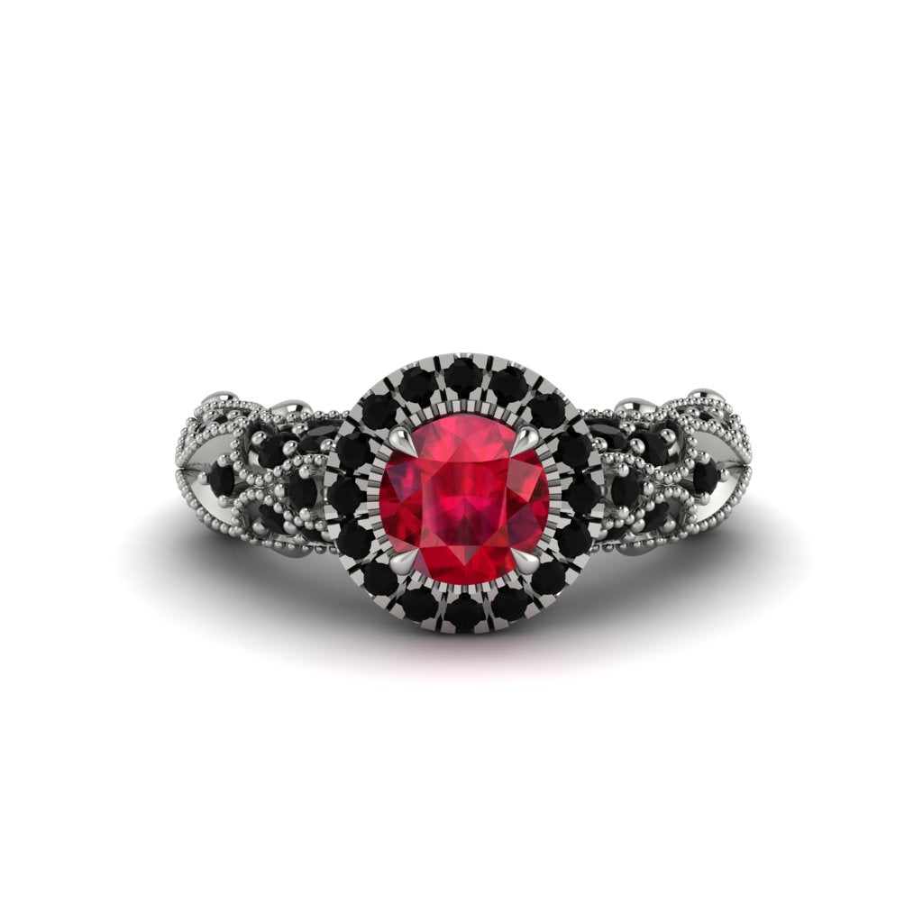 Exclusive Halo Ruby Milgrain Engagement Ring - Kendra No. 42