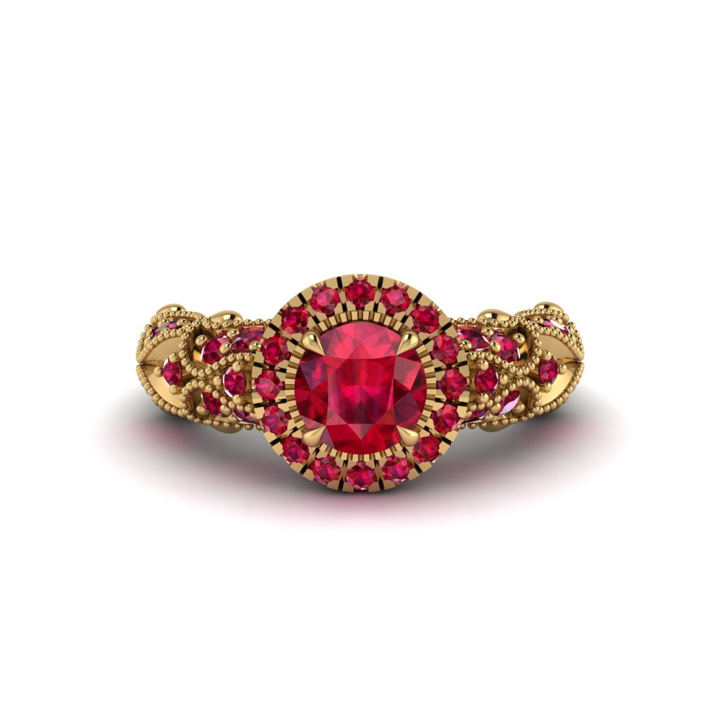 Exclusive Halo Ruby Milgrain Engagement Ring - Kendra No. 55