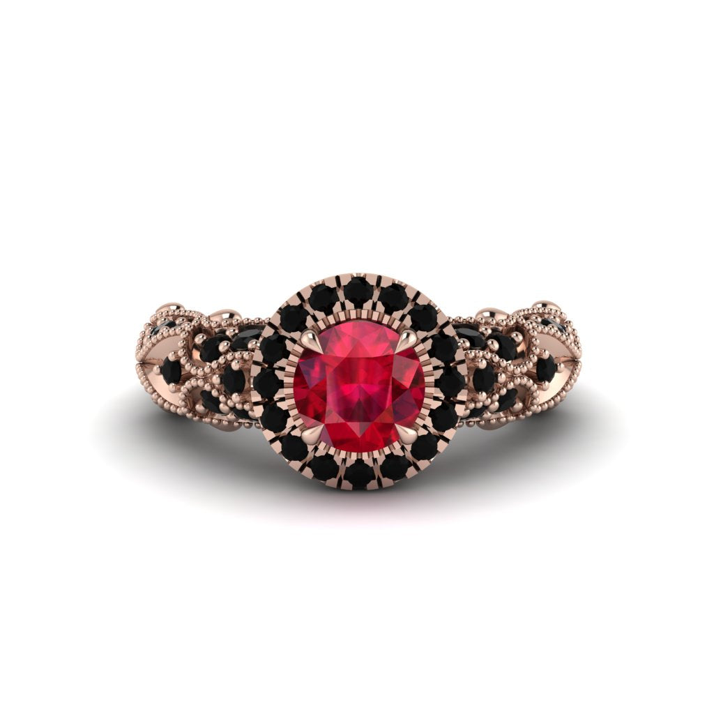 Exclusive Halo Ruby Milgrain Engagement Ring - Kendra No. 41