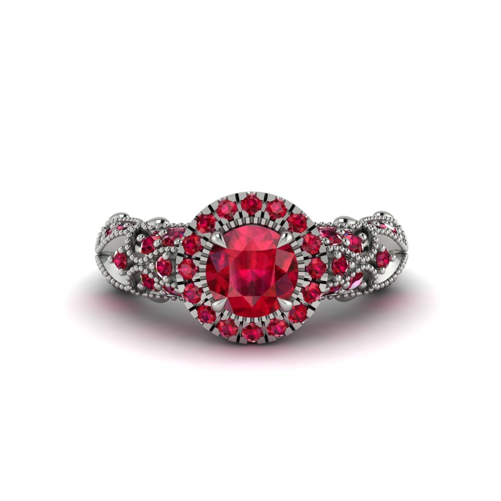 Exclusive Halo Ruby Milgrain Engagement Ring - Kendra No. 57