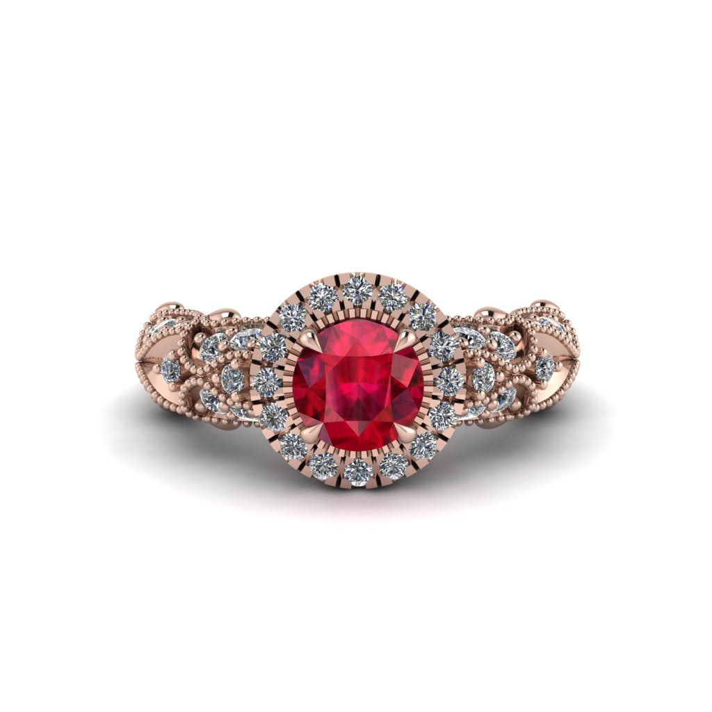 Exclusive Halo Ruby Milgrain Engagement Ring - Kendra No. 11