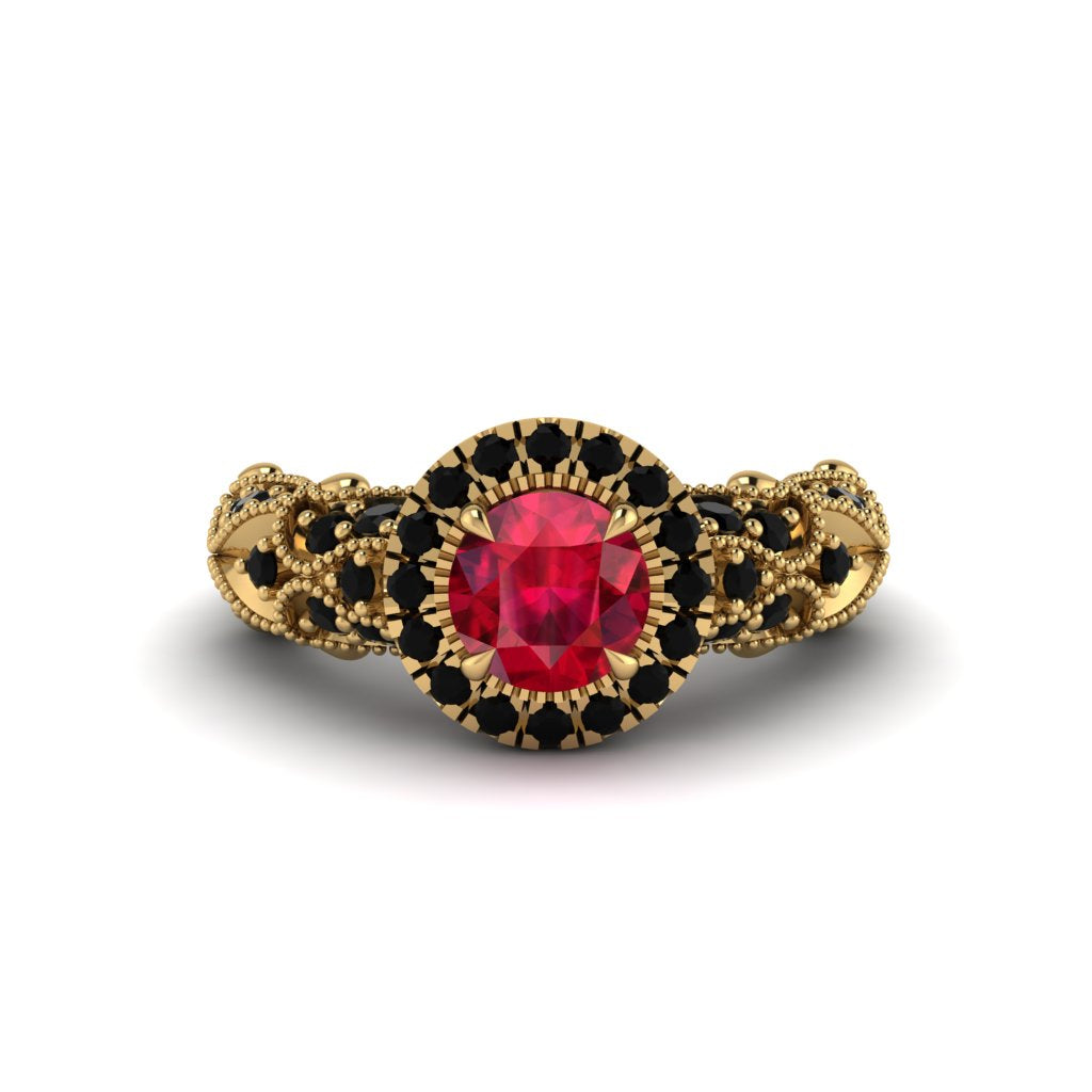 Exclusive Halo Ruby Milgrain Engagement Ring - Kendra No. 40