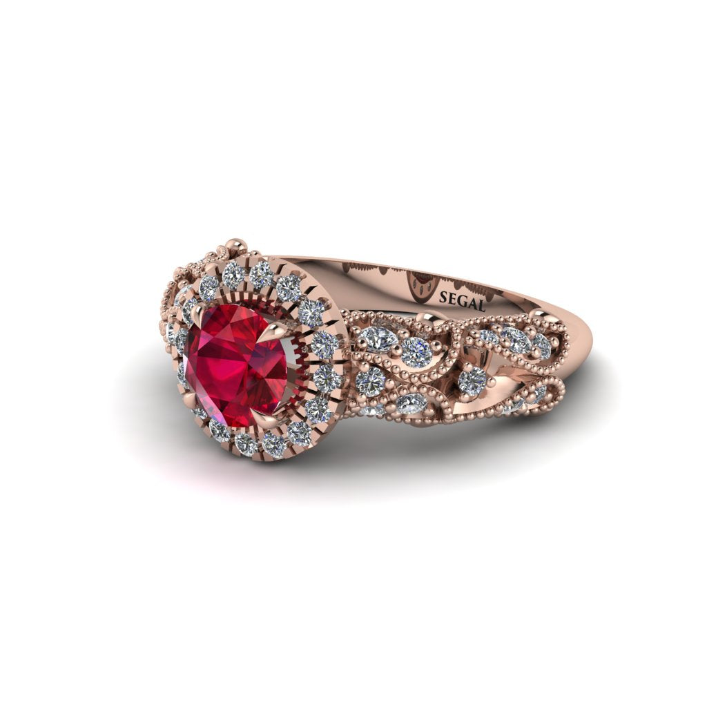 Exclusive Halo Ruby Milgrain Engagement Ring - Kendra No. 11