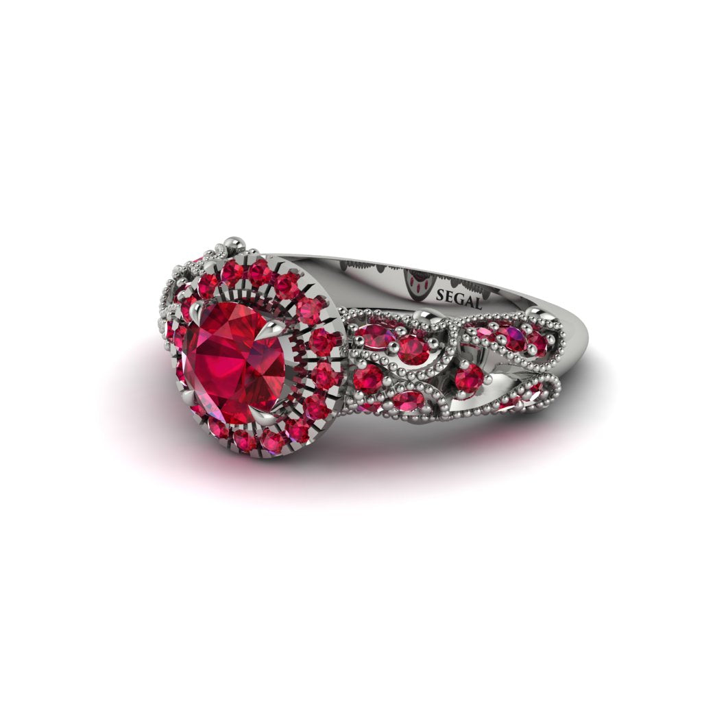 Exclusive Halo Ruby Milgrain Engagement Ring - Kendra No. 57