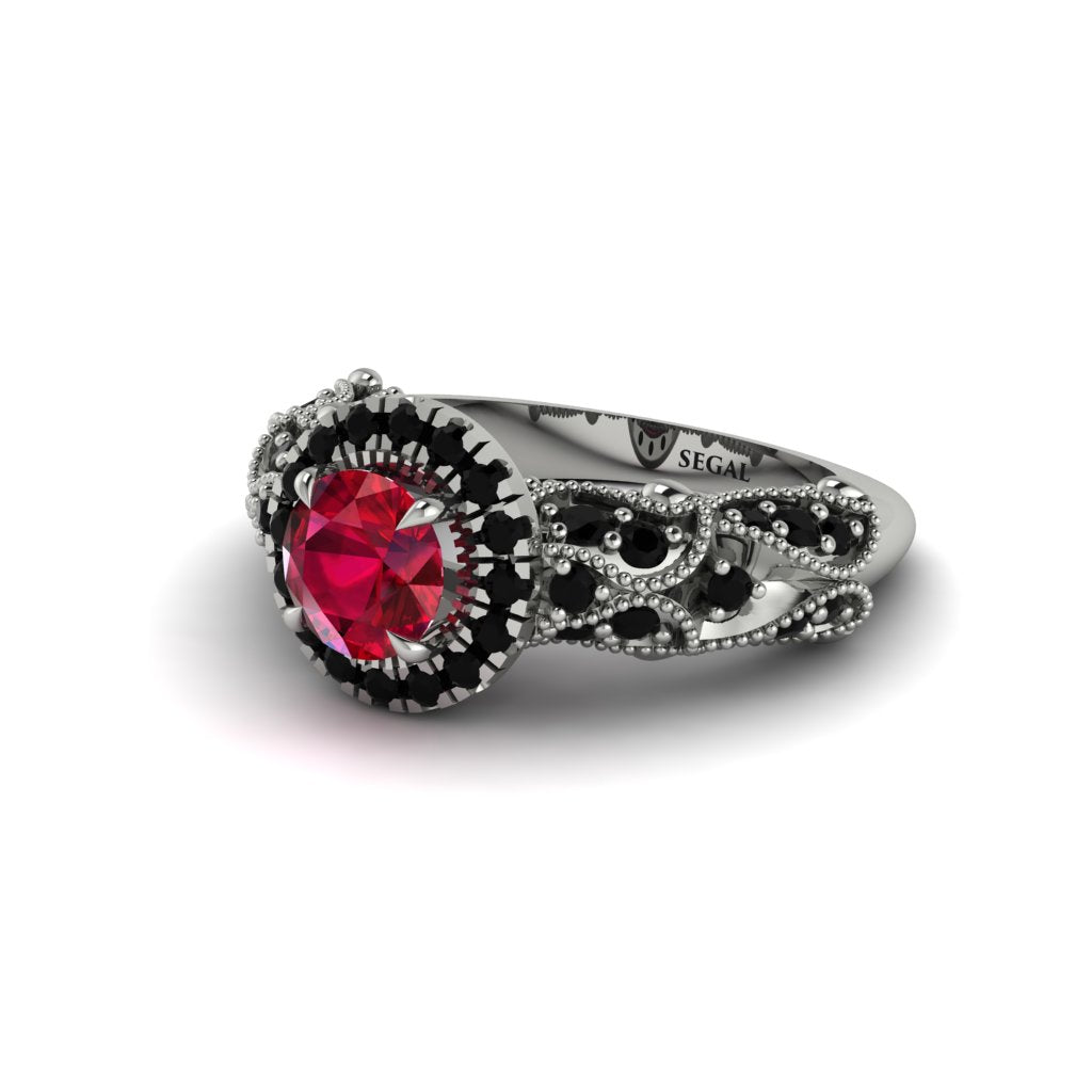 Exclusive Halo Ruby Milgrain Engagement Ring - Kendra No. 42
