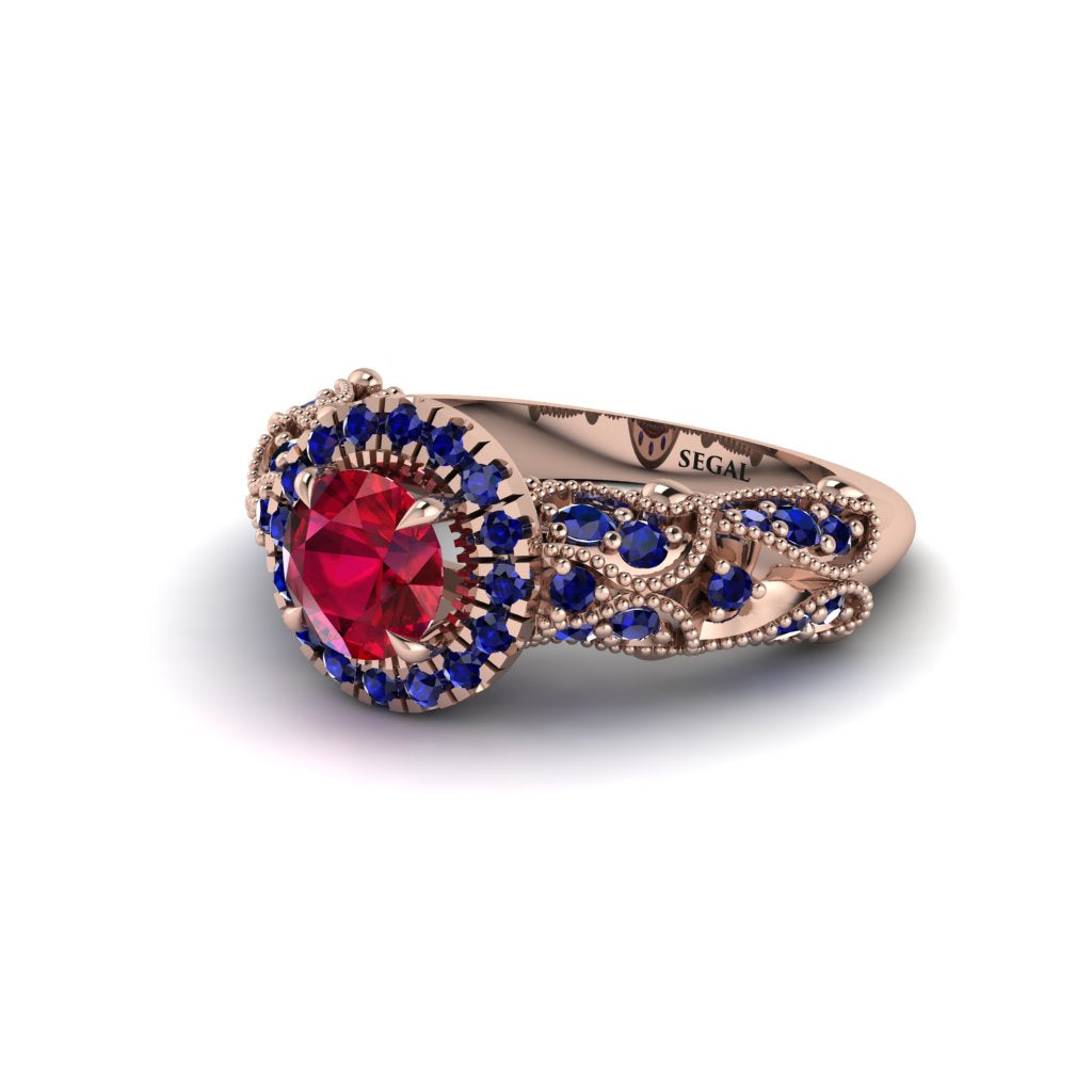 Exclusive Halo Ruby Milgrain Engagement Ring - Kendra No. 71
