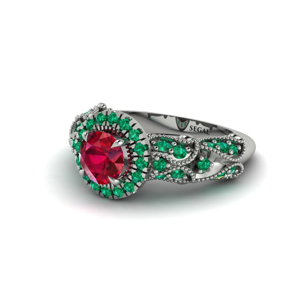 Exclusive Halo Ruby Milgrain Engagement Ring - Kendra No. 27