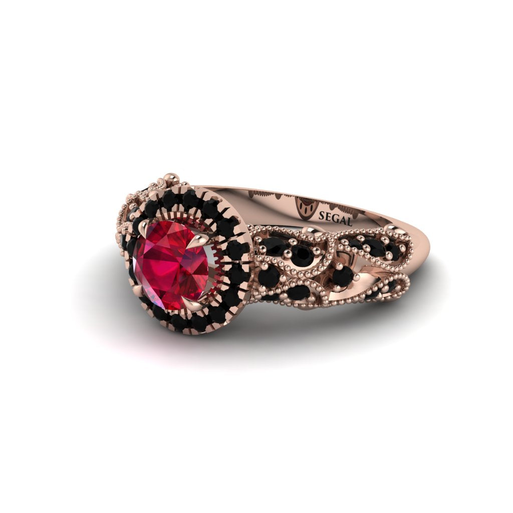 Exclusive Halo Ruby Milgrain Engagement Ring - Kendra No. 41