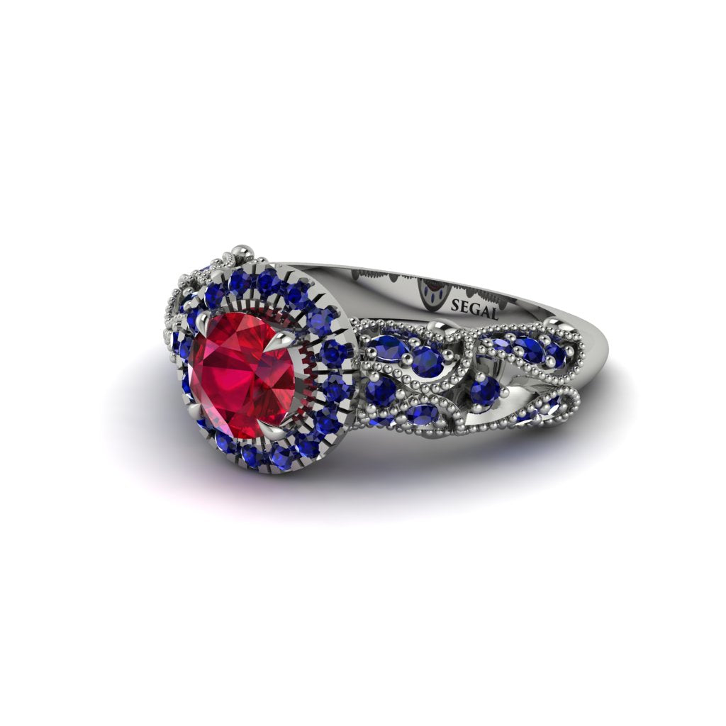 Exclusive Halo Ruby Milgrain Engagement Ring - Kendra No. 72
