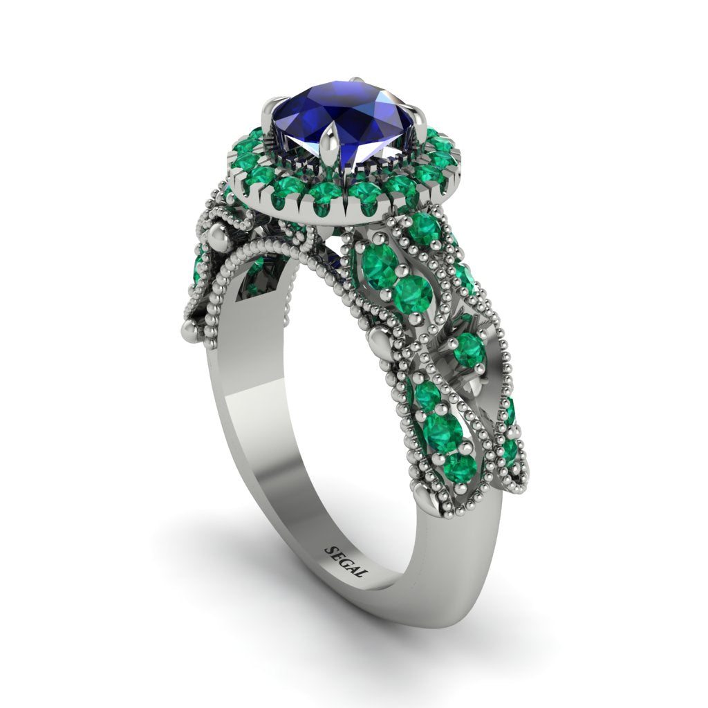 Exclusive Halo Sapphire Milgrain Engagement Ring - Kendra No. 30