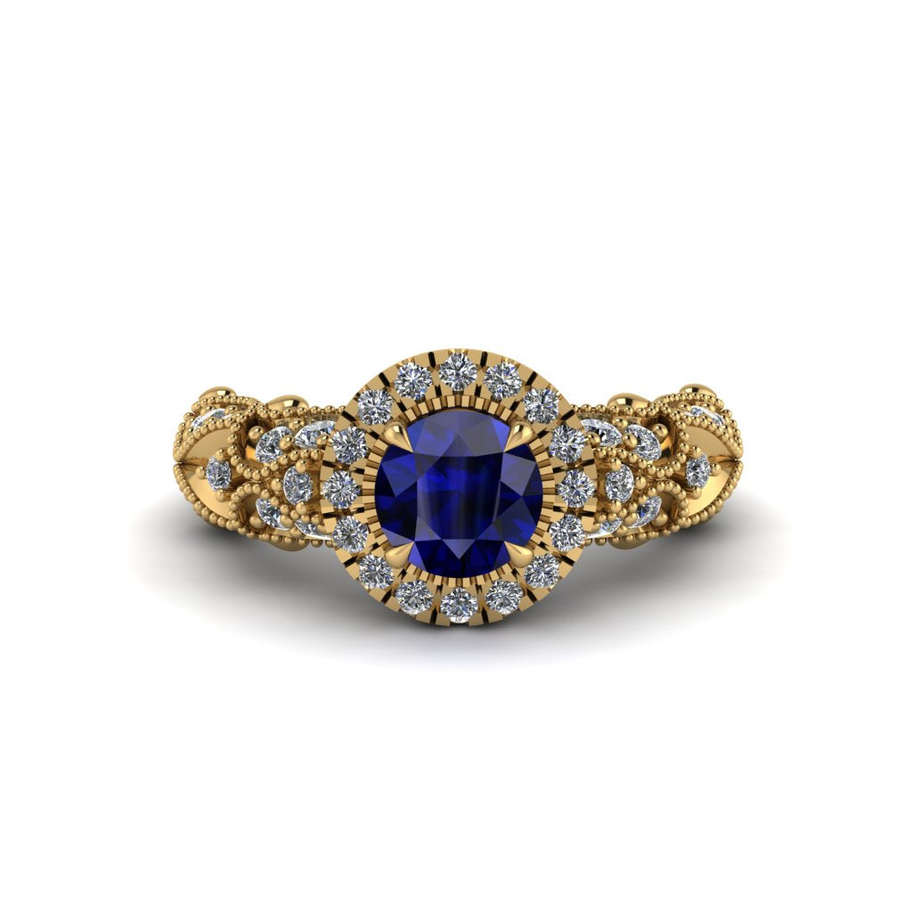 Exclusive Halo Sapphire Milgrain Engagement Ring - Kendra No. 13