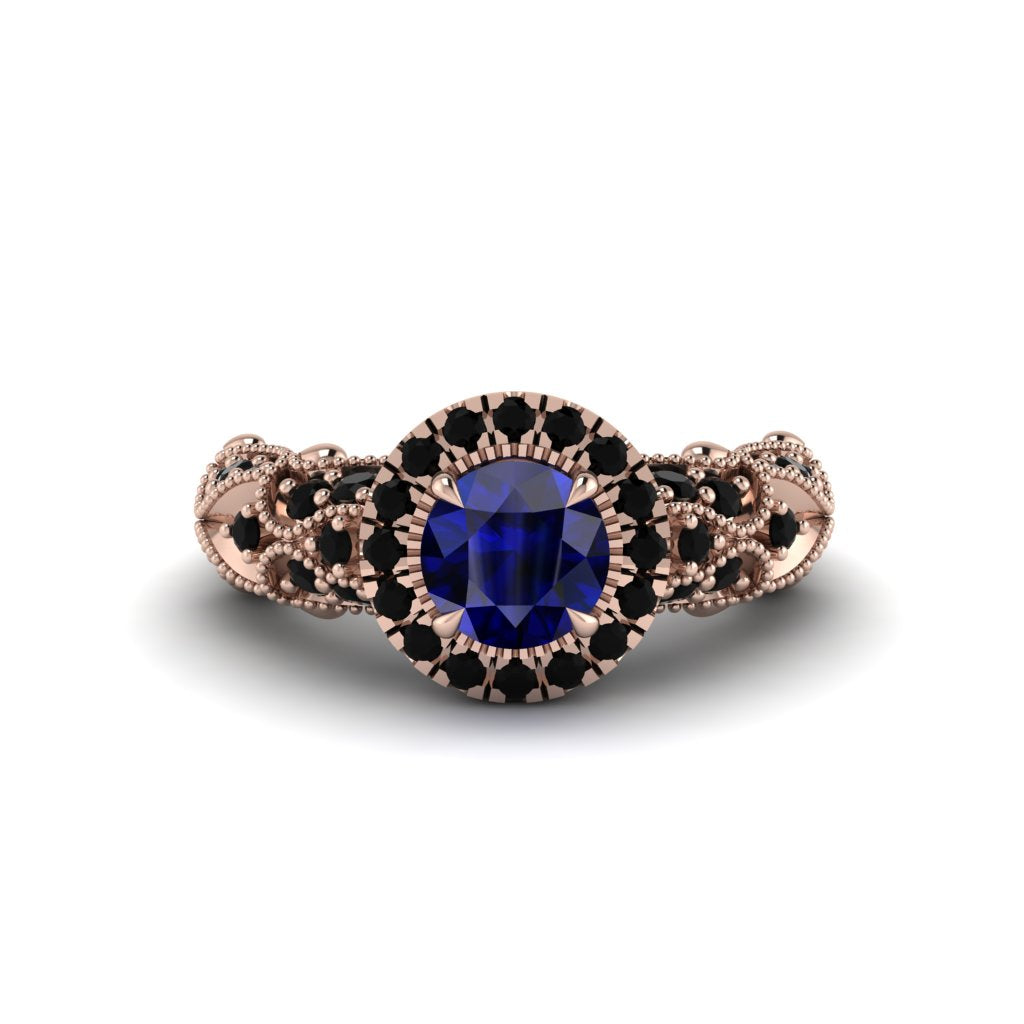 Exclusive Halo Sapphire Milgrain Engagement Ring - Kendra No. 44