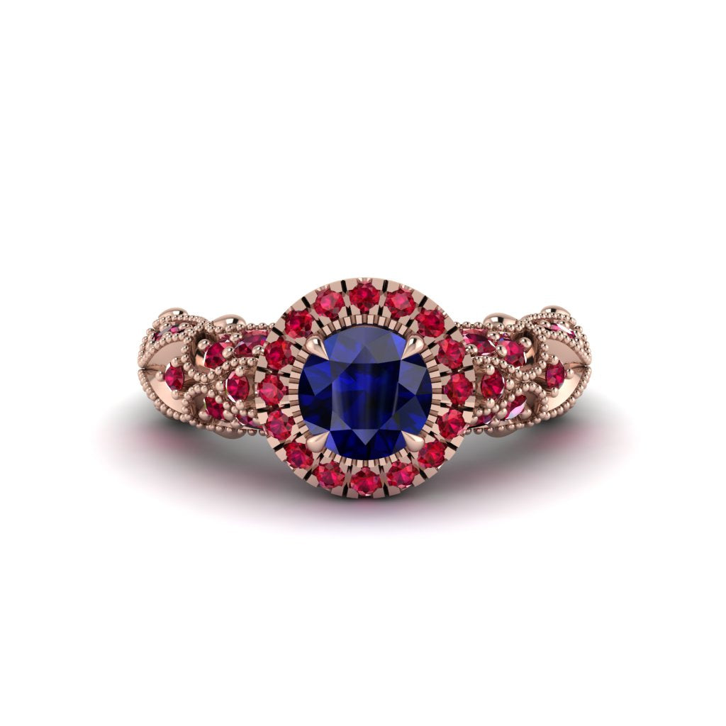 Exclusive Halo Sapphire Milgrain Engagement Ring - Kendra No. 59