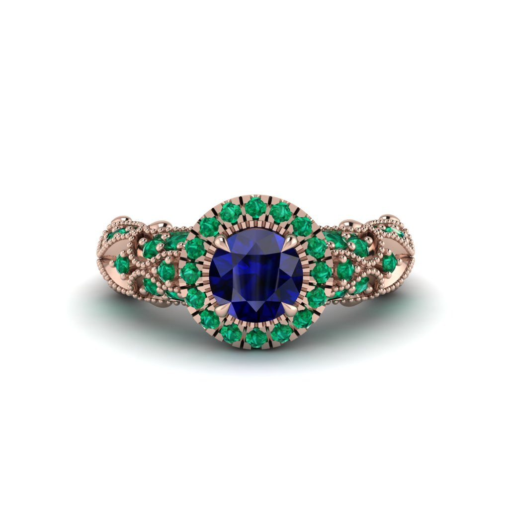 Exclusive Halo Sapphire Milgrain Engagement Ring - Kendra No. 29