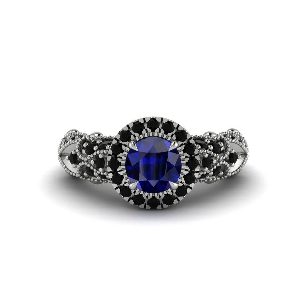 Exclusive Halo Sapphire Milgrain Engagement Ring - Kendra No. 45
