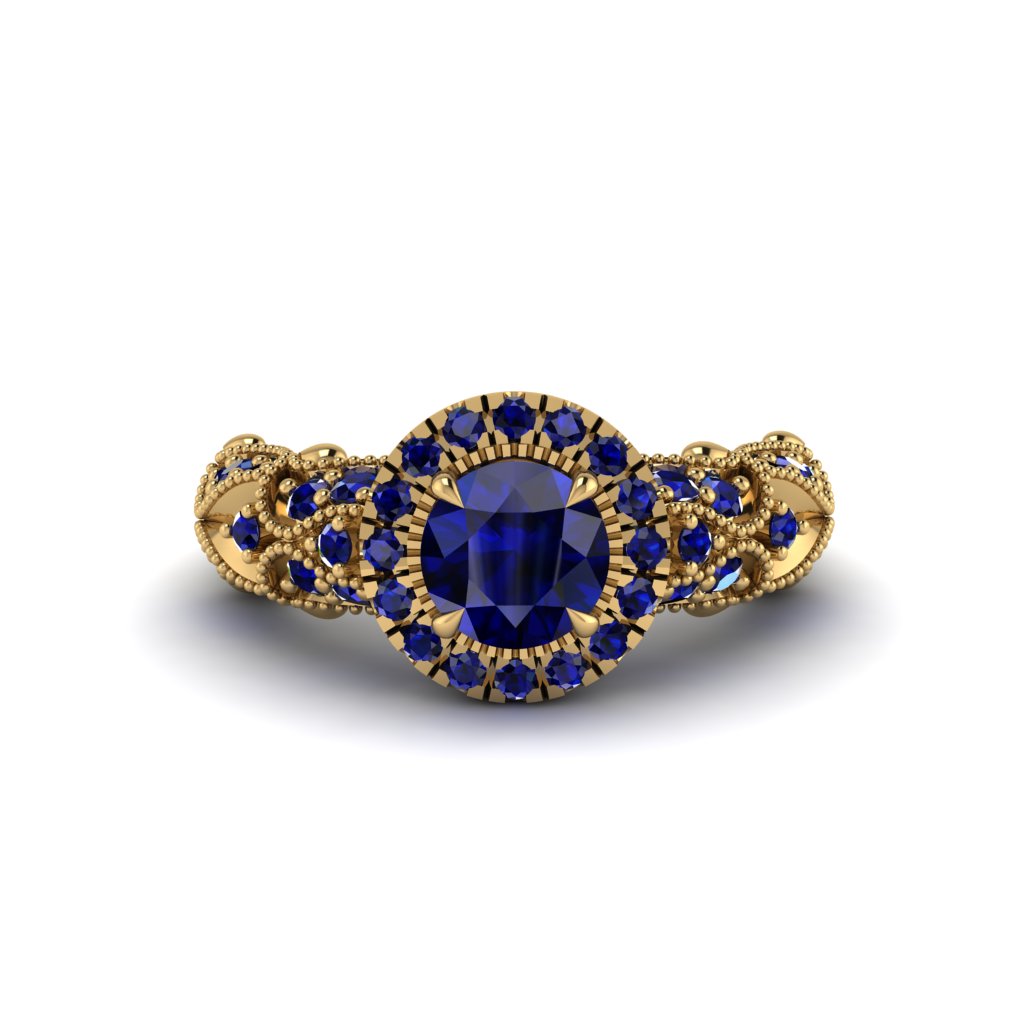 Exclusive Halo Sapphire Milgrain Engagement Ring - Kendra No. 73